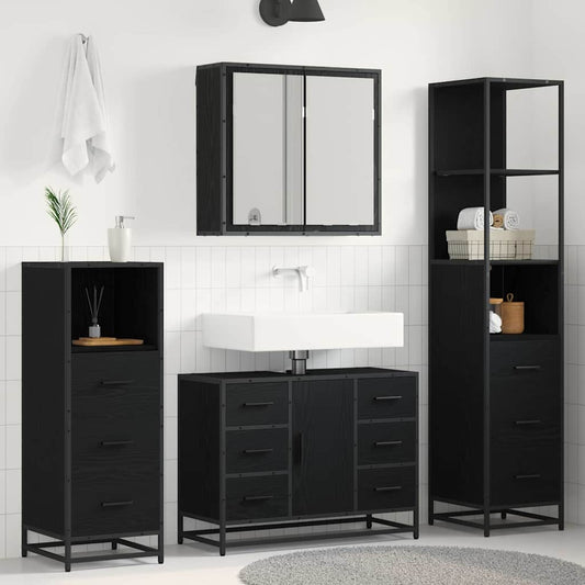 Set di mobili per il bagno 3 pcs Rovere Nero Legno multistrato | homemem39