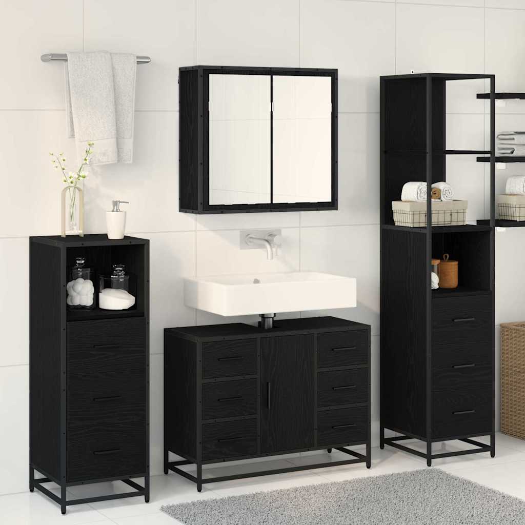 Set di mobili per il bagno 3 pcs Rovere Nero Legno multistrato | homemem39