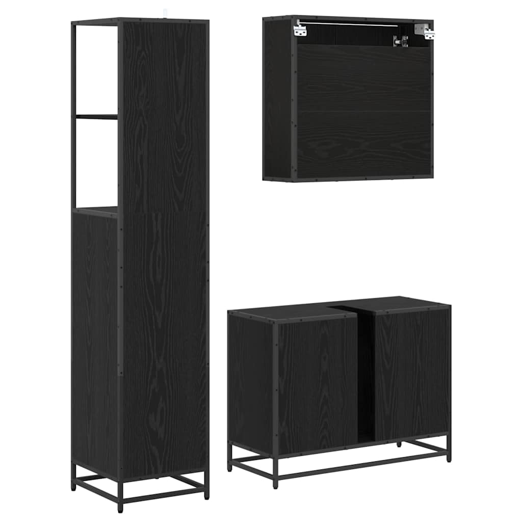 Set di mobili per il bagno 3 pcs Rovere Nero Legno multistrato | homemem39