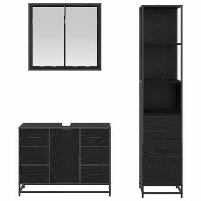 Set di mobili per il bagno 3 pcs Rovere Nero Legno multistrato | homemem39