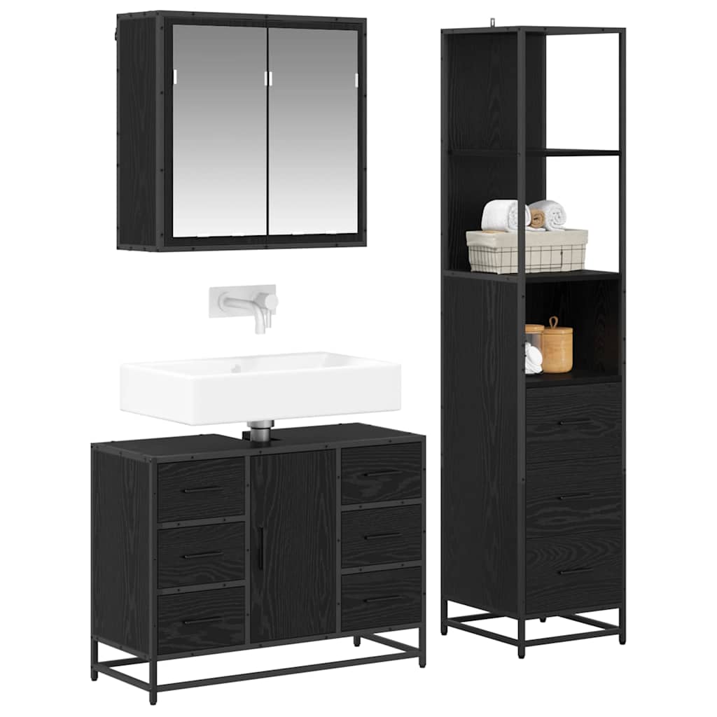 Set di mobili per il bagno 3 pcs Rovere Nero Legno multistrato | homemem39