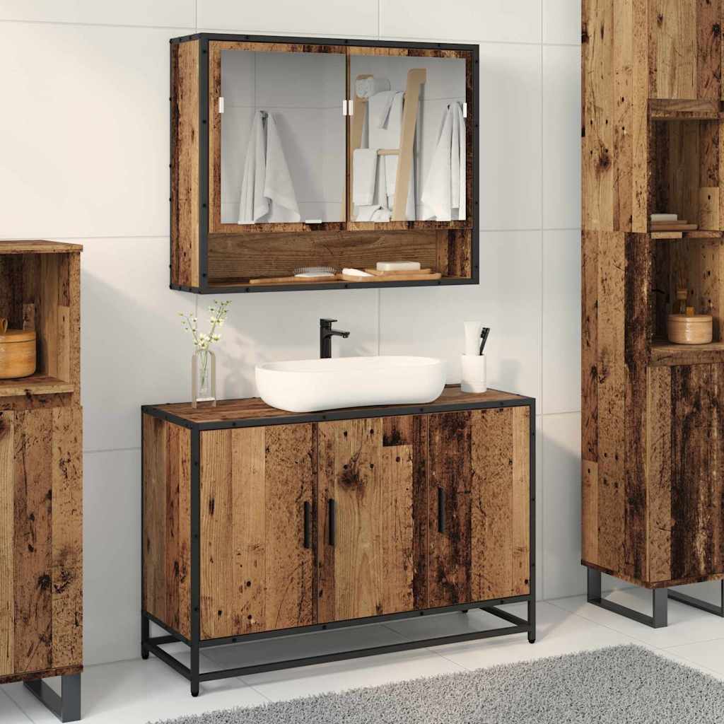 Set di mobili per il bagno con lo scaffale 2 pcs Legno vecchio