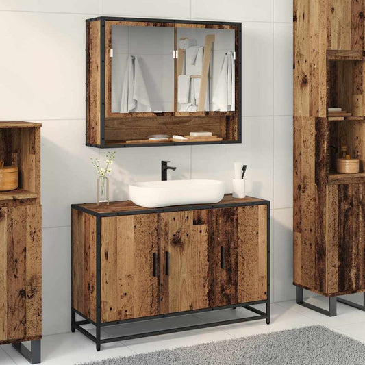 Set di mobili per il bagno con lo scaffale 2 pcs Legno vecchio