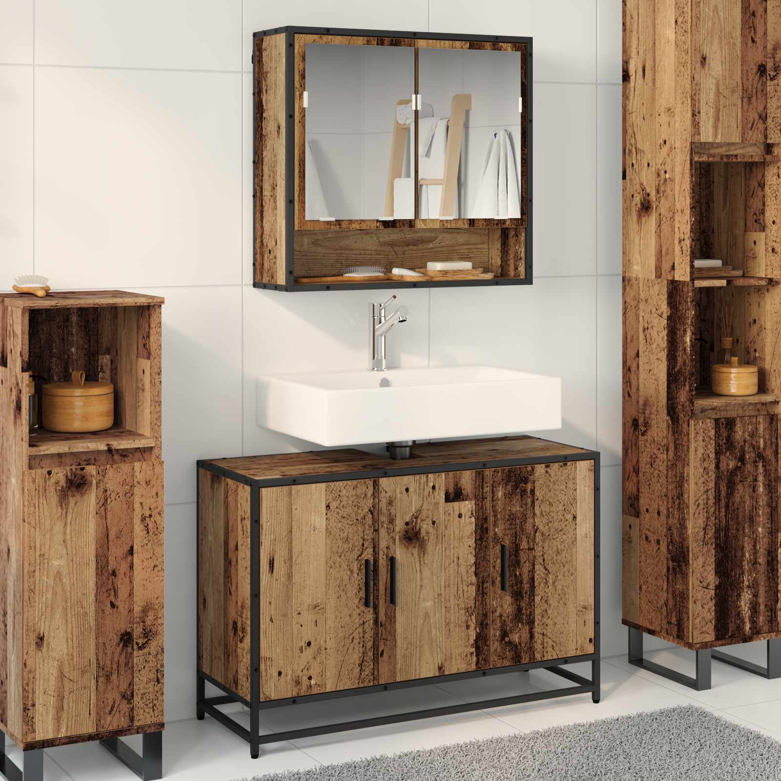 Set di mobili per il bagno con lo scaffale 2 pcs Legno vecchio | homemem39