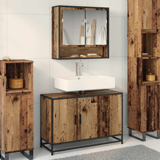Set di mobili per il bagno con lo scaffale 2 pcs Legno vecchio