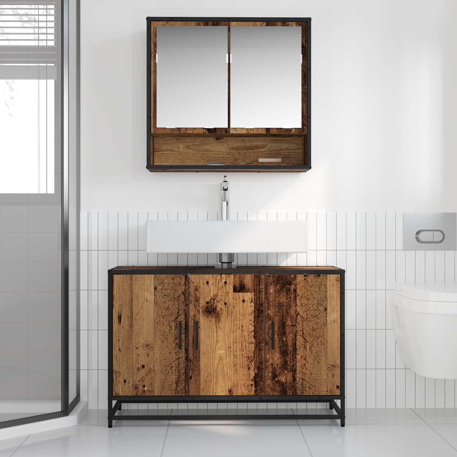 Set di mobili per il bagno con lo scaffale 2 pcs Legno vecchio | homemem39