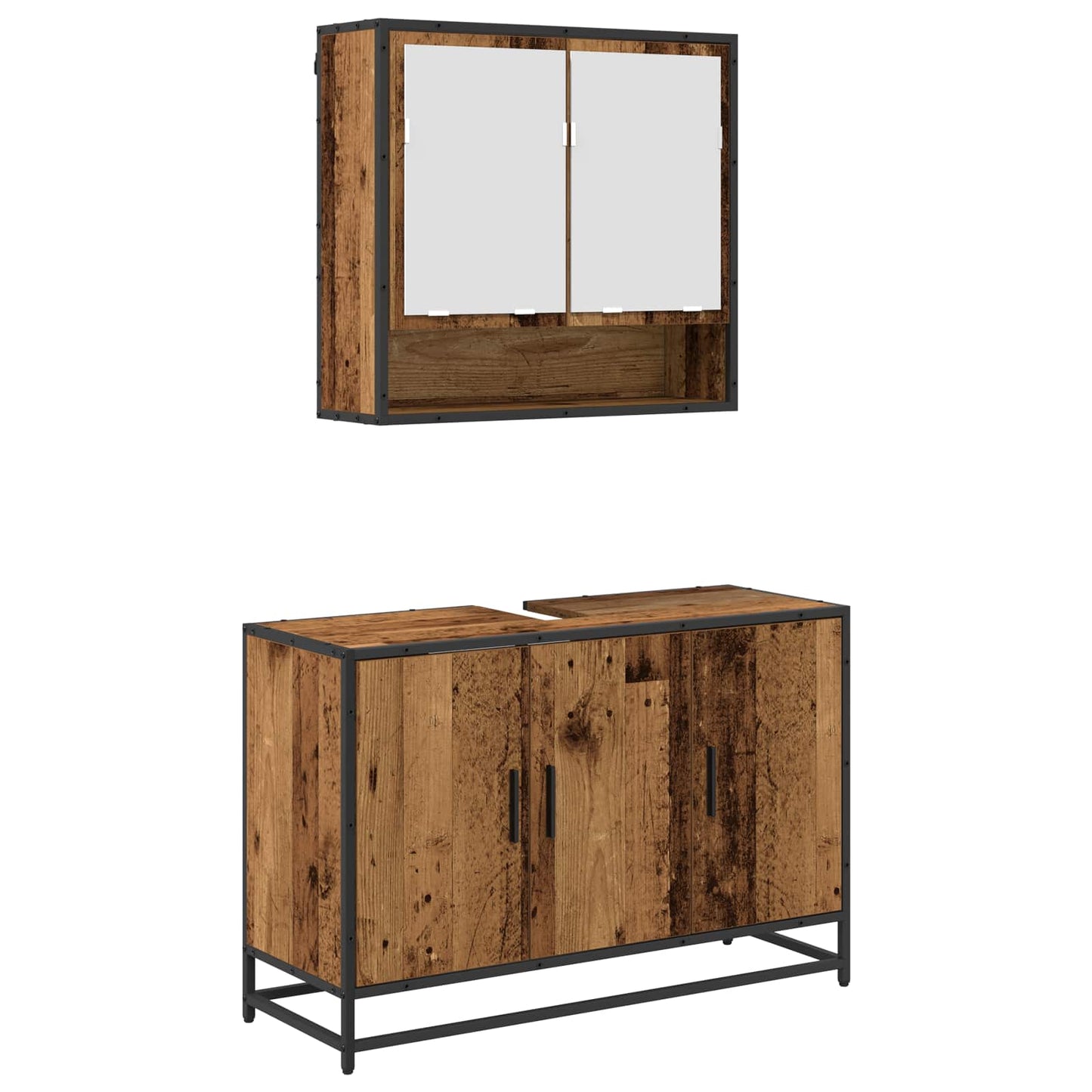 Set di mobili per il bagno con lo scaffale 2 pcs Legno vecchio | homemem39