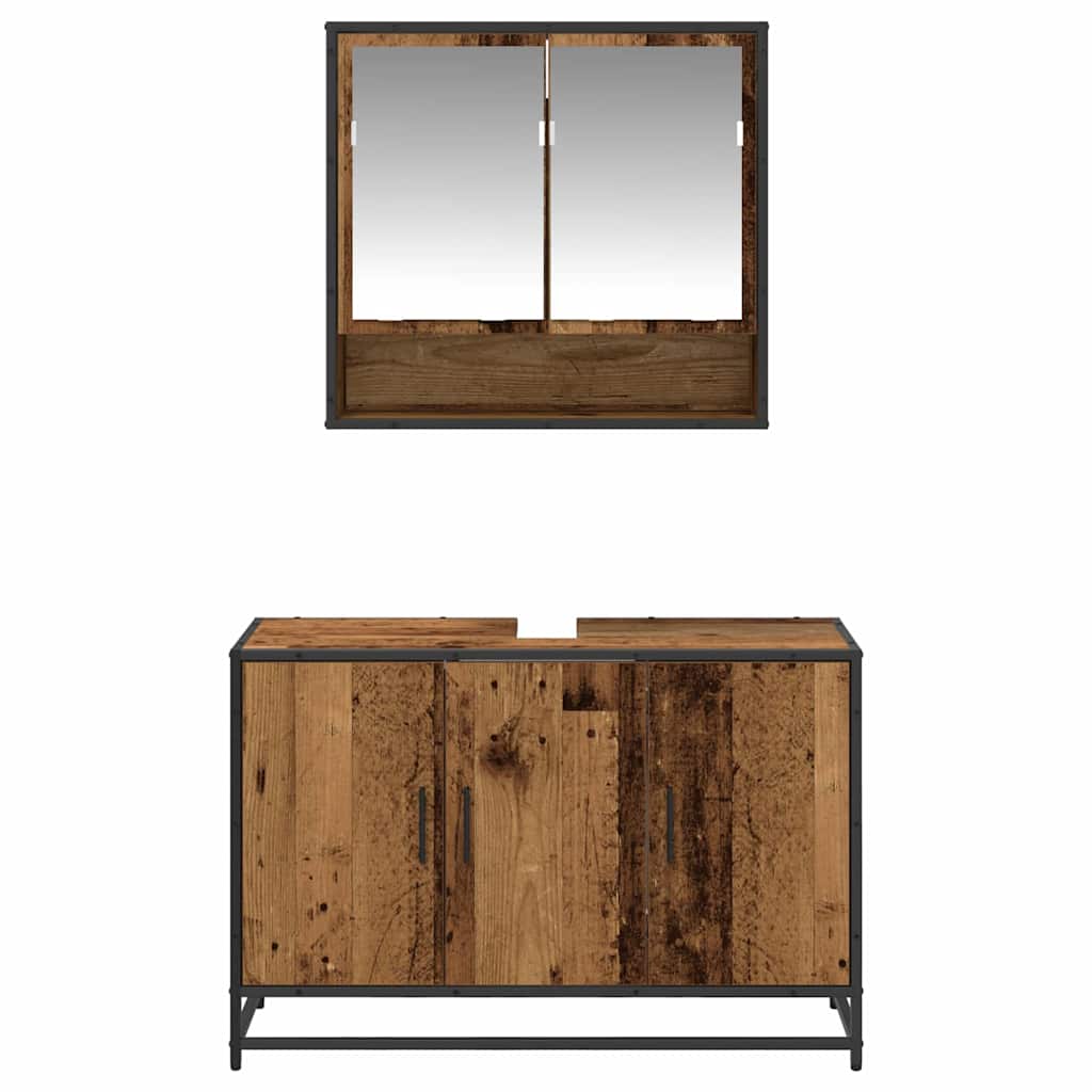 Set di mobili per il bagno con lo scaffale 2 pcs Legno vecchio