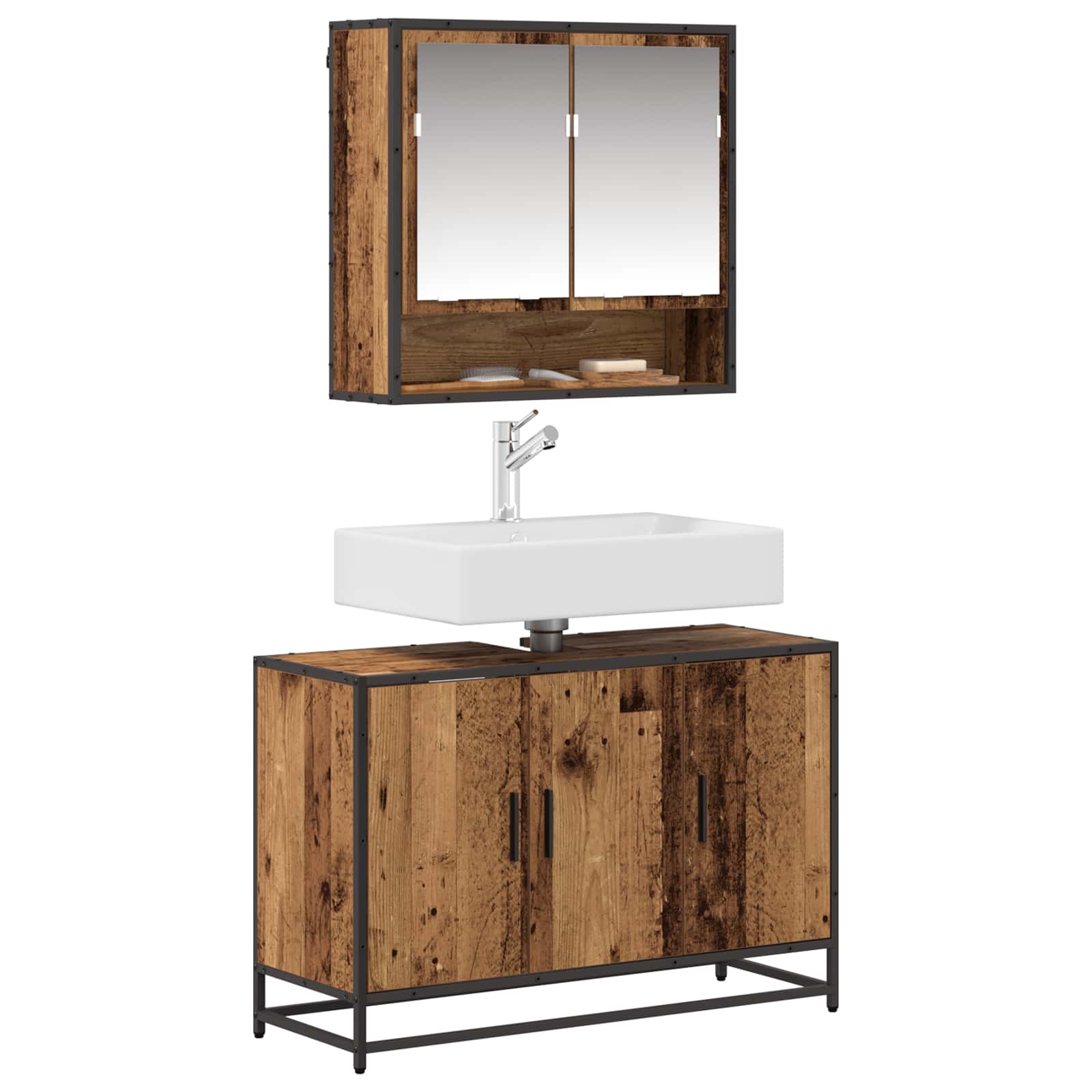Set di mobili per il bagno con lo scaffale 2 pcs Legno vecchio | homemem39