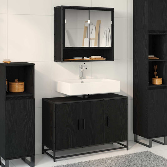 Set di mobili per il bagno 2 pcs Rovere Nero Legno multistrato