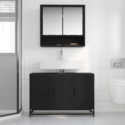 Set di mobili per il bagno 2 pcs Rovere Nero Legno multistrato | homemem39