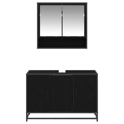 Set di mobili per il bagno 2 pcs Rovere Nero Legno multistrato | homemem39
