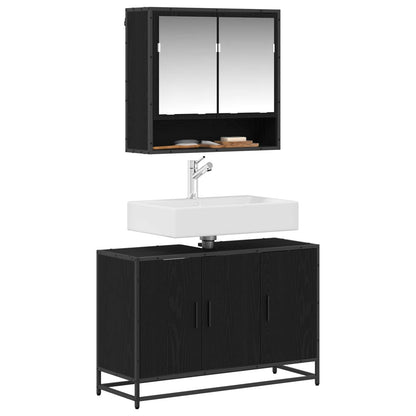 Set di mobili per il bagno 2 pcs Rovere Nero Legno multistrato | homemem39