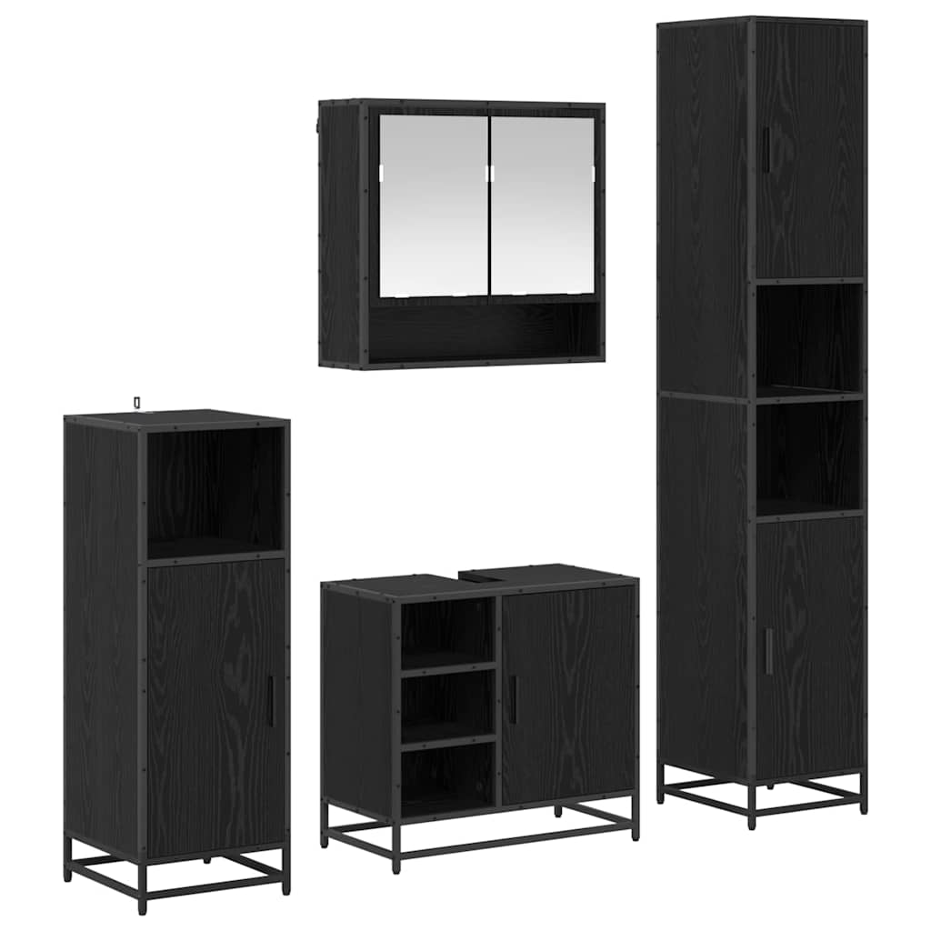 Set di mobili per il bagno 4 pcs Rovere Nero Legno multistrato | homemem39