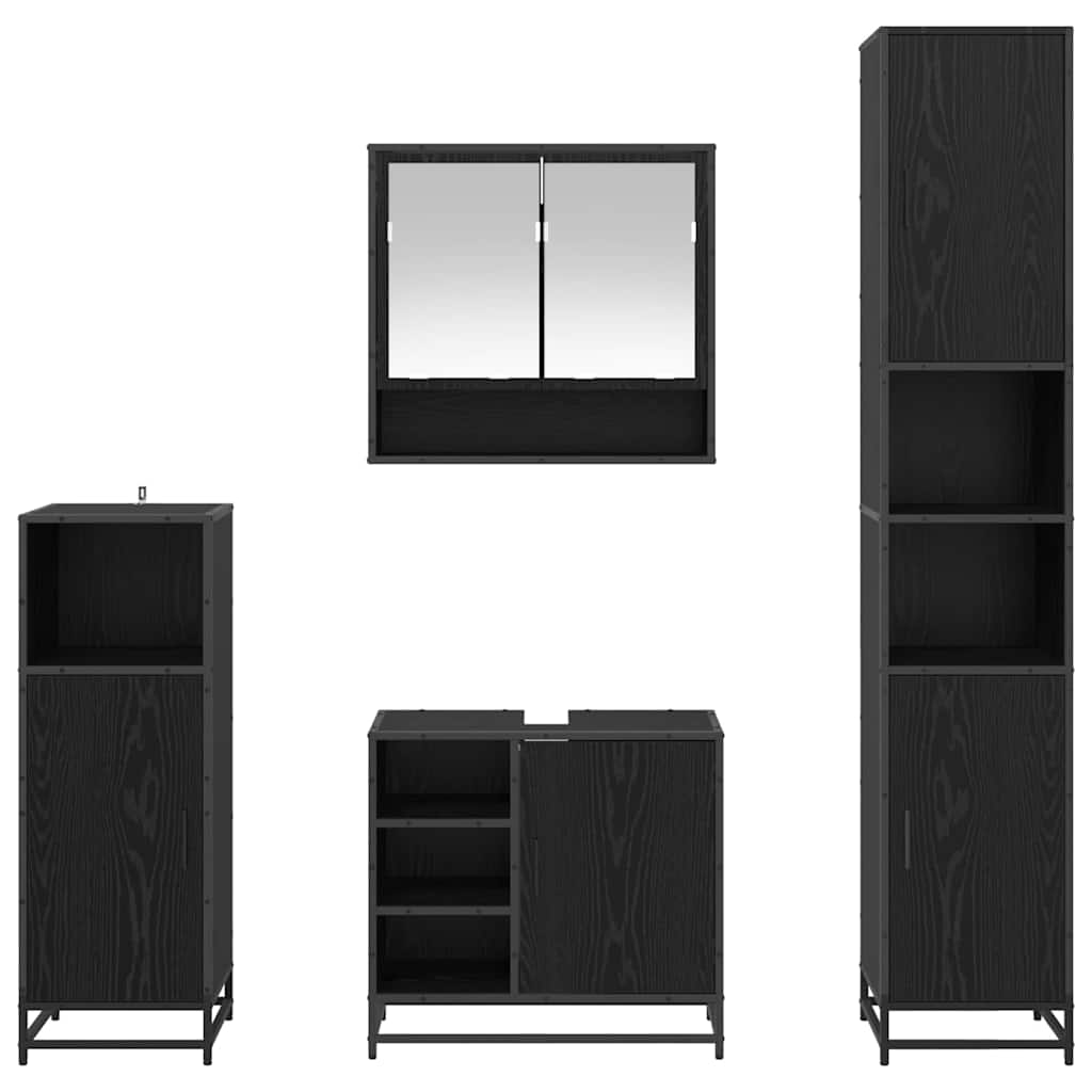 Set di mobili per il bagno 4 pcs Rovere Nero Legno multistrato | homemem39