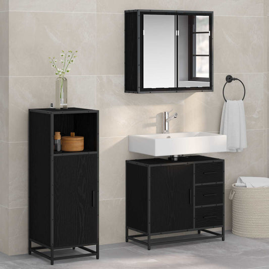 Set di mobili per il bagno 3 pcs Rovere Nero Legno multistrato