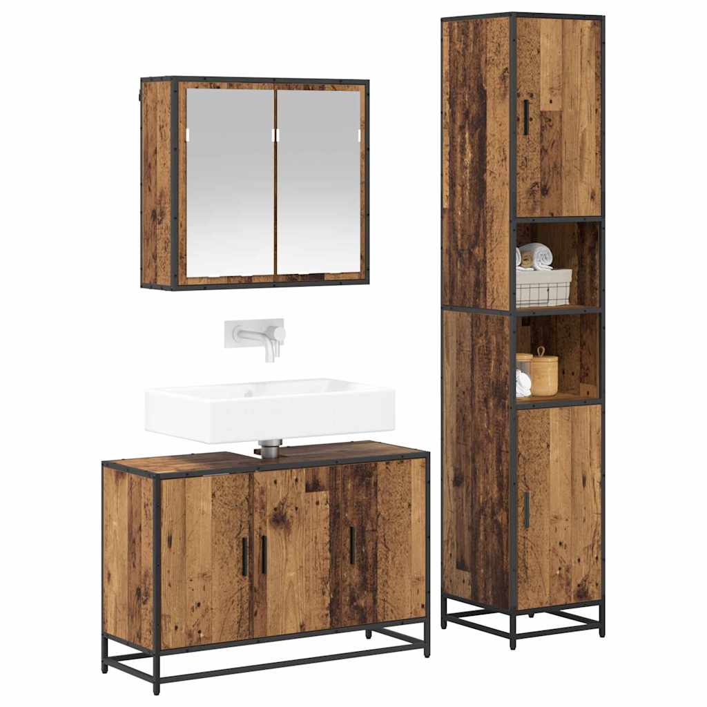 Set di mobili per il bagno con lo scaffale 3 pcs Legno vecchio | homemem39