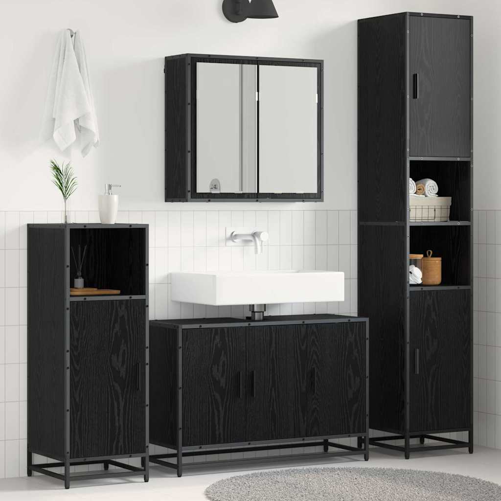 Set di mobili per il bagno 3 pcs Rovere Nero Legno multistrato | homemem39