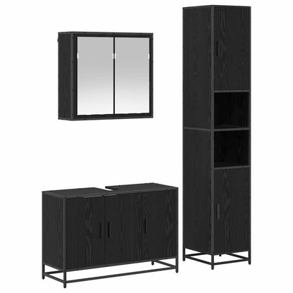 Set di mobili per il bagno 3 pcs Rovere Nero Legno multistrato | homemem39