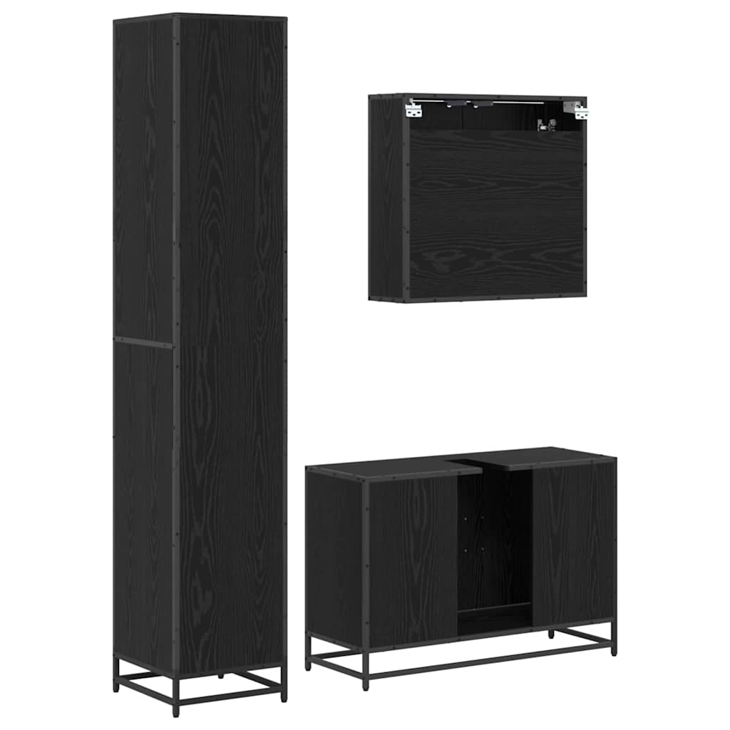 Set di mobili per il bagno 3 pcs Rovere Nero Legno multistrato | homemem39