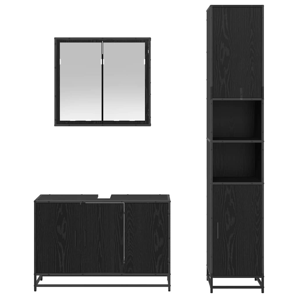 Set di mobili per il bagno 3 pcs Rovere Nero Legno multistrato | homemem39