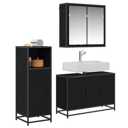Set di mobili per il bagno 3 pcs Rovere Nero Legno multistrato | homemem39