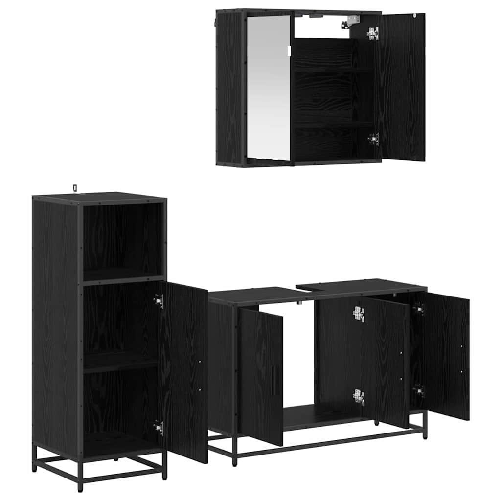 Set di mobili per il bagno 3 pcs Rovere Nero Legno multistrato | homemem39