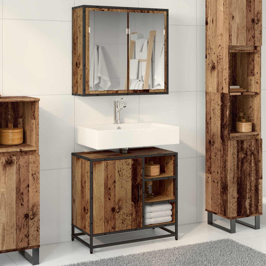 Set di mobili per il bagno con lo scaffale 2 pcs Legno vecchio