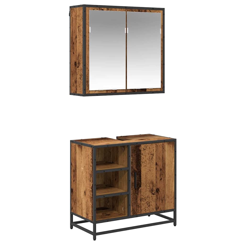 Set di mobili per il bagno con lo scaffale 2 pcs Legno vecchio | homemem39