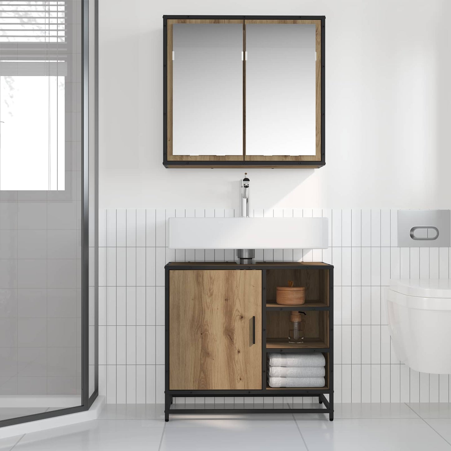 Set di mobili per il bagno 2 pz Rovere artigianale | homemem39