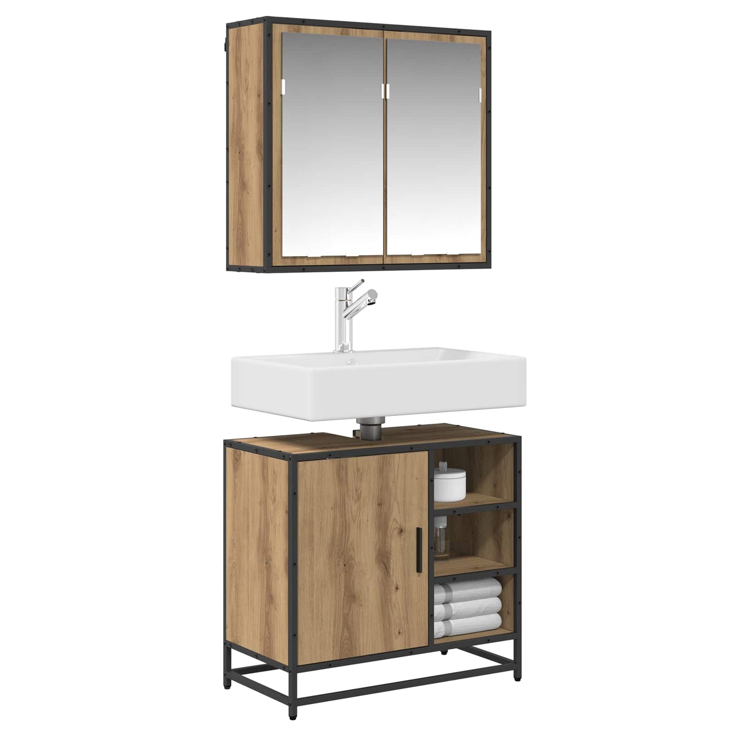 Set di mobili per il bagno 2 pz Rovere artigianale | homemem39