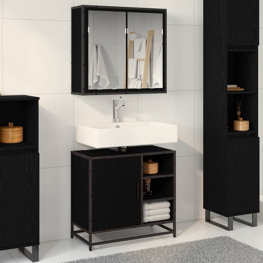Set di mobili per il bagno 2 pcs Rovere Nero Legno multistrato