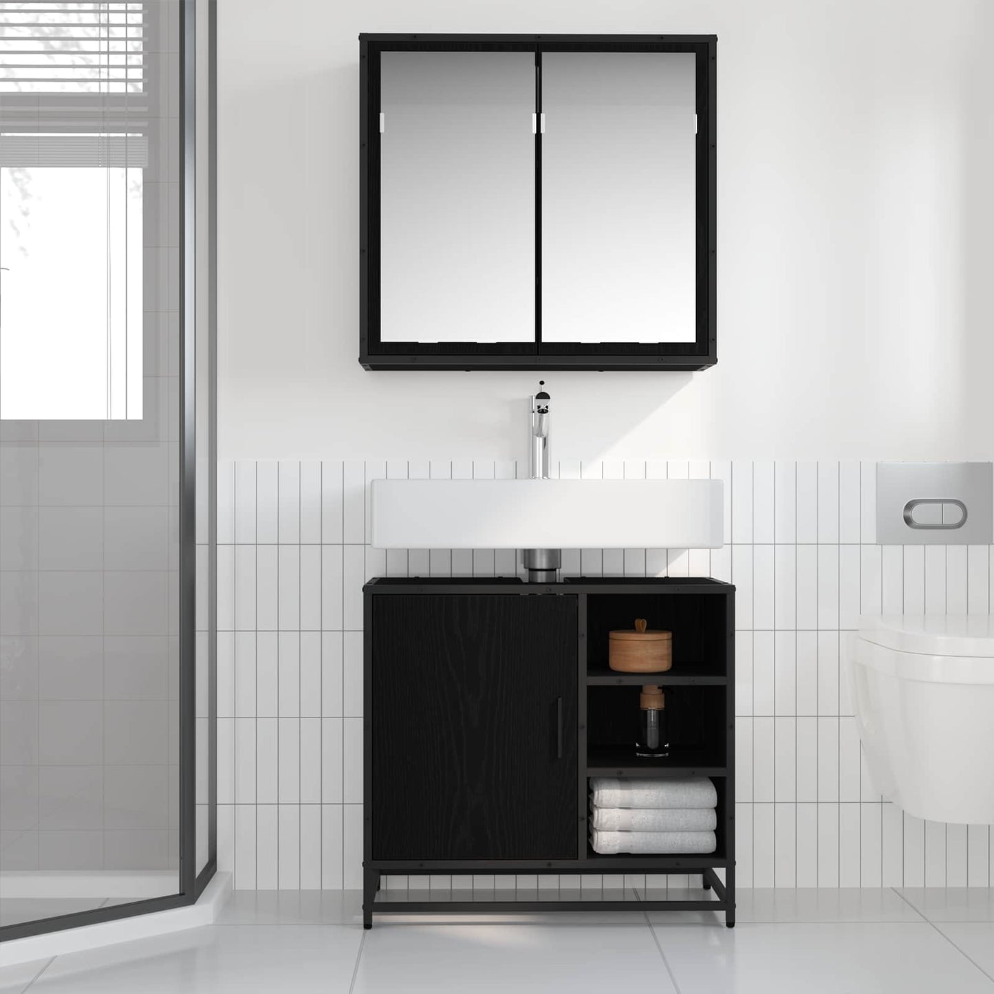 Set di mobili per il bagno 2 pcs Rovere Nero Legno multistrato | homemem39