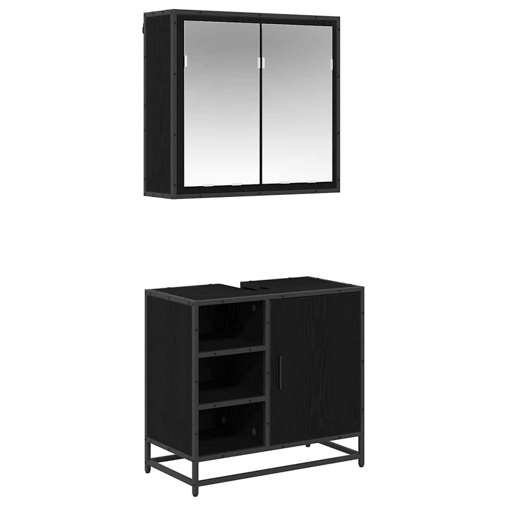 Set di mobili per il bagno 2 pcs Rovere Nero Legno multistrato | homemem39
