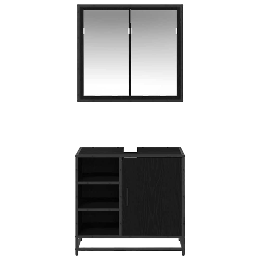 Set di mobili per il bagno 2 pcs Rovere Nero Legno multistrato | homemem39
