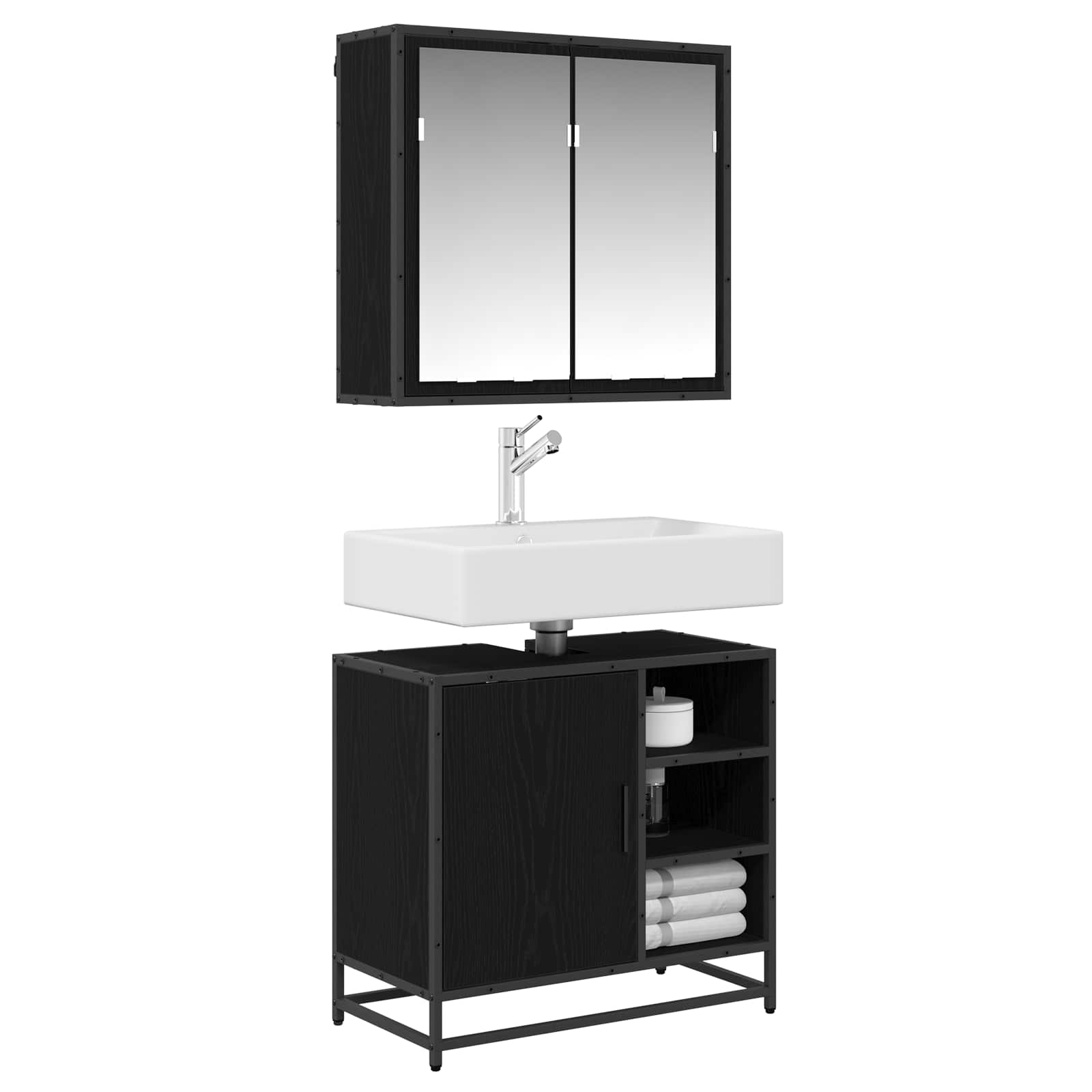 Set di mobili per il bagno 2 pcs Rovere Nero Legno multistrato | homemem39