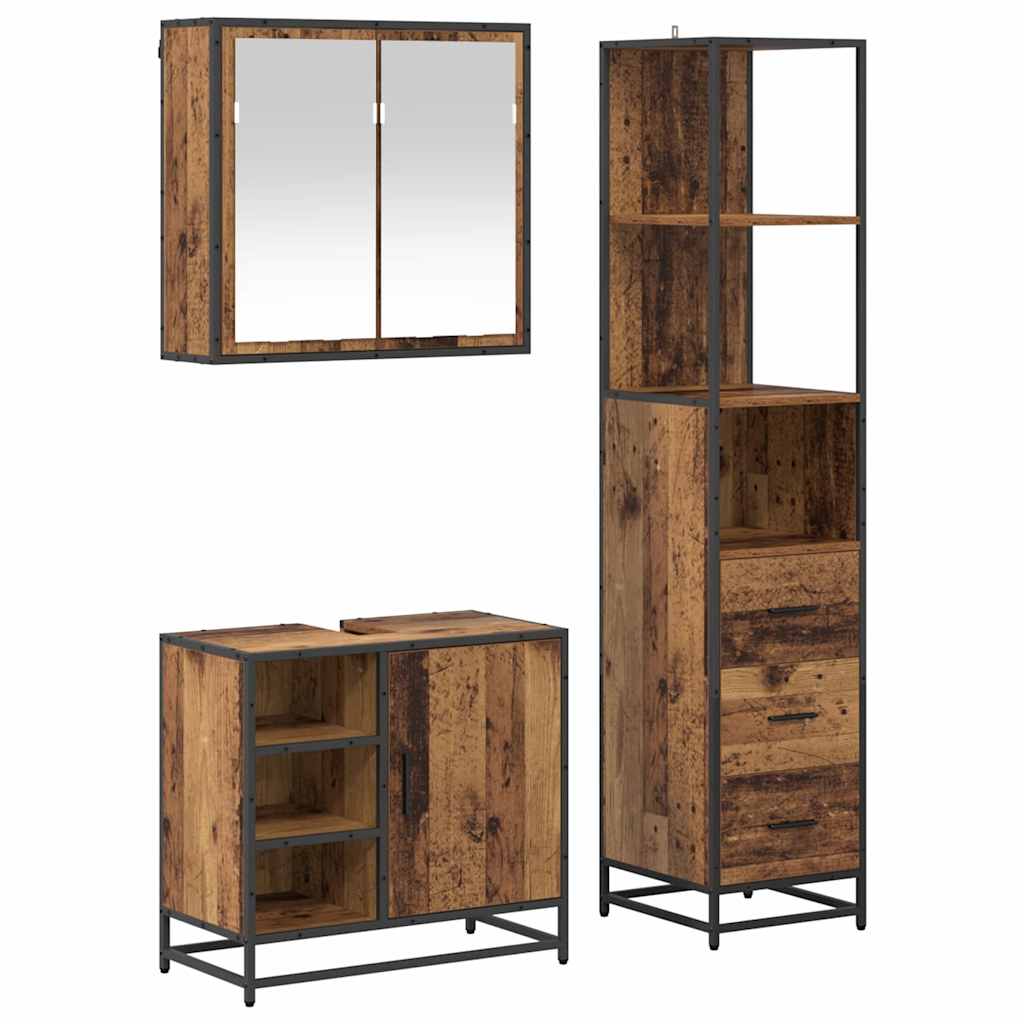 Set di mobili per il bagno con cassetto 3 pcs Legno vecchio | homemem39