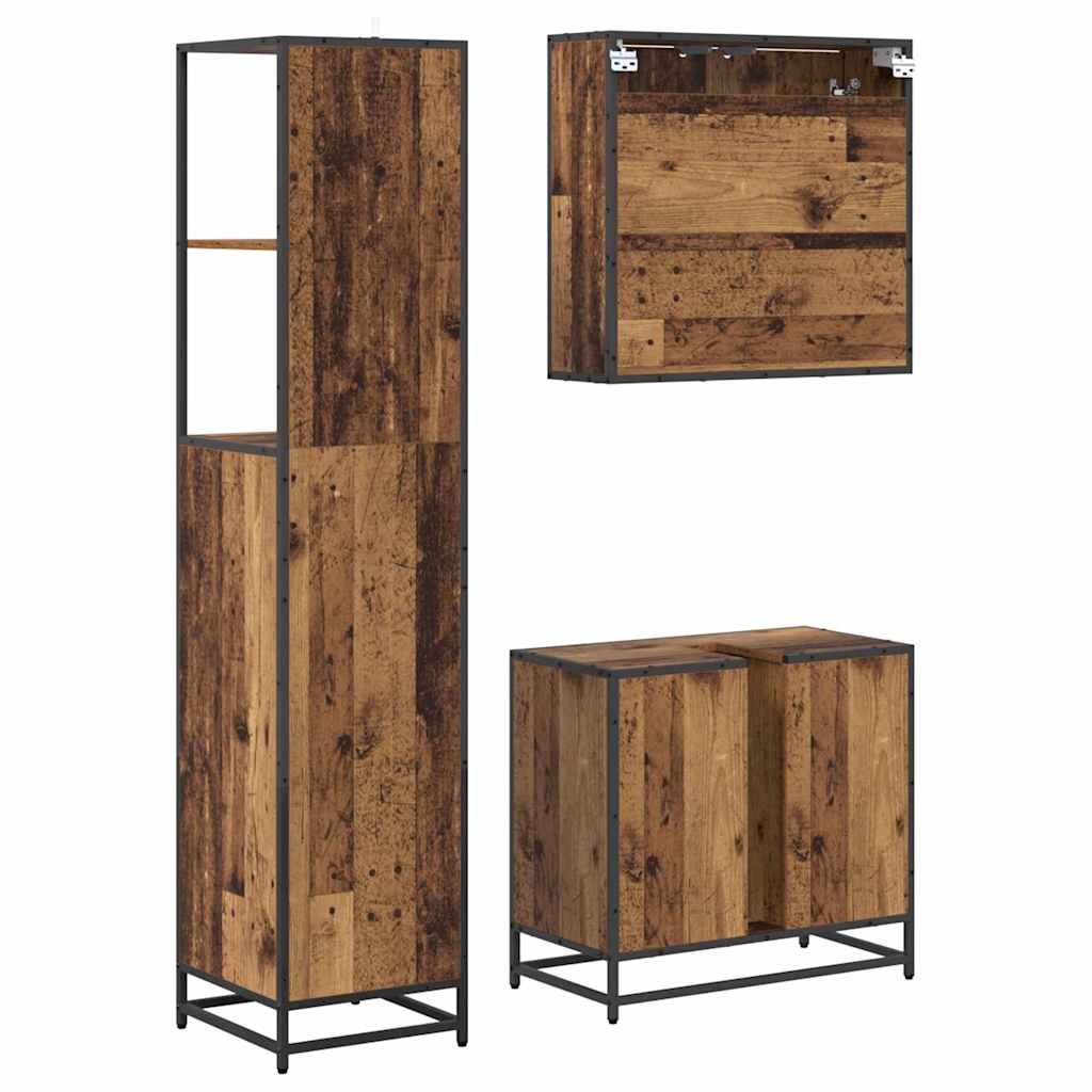 Set di mobili per il bagno con cassetto 3 pcs Legno vecchio | homemem39