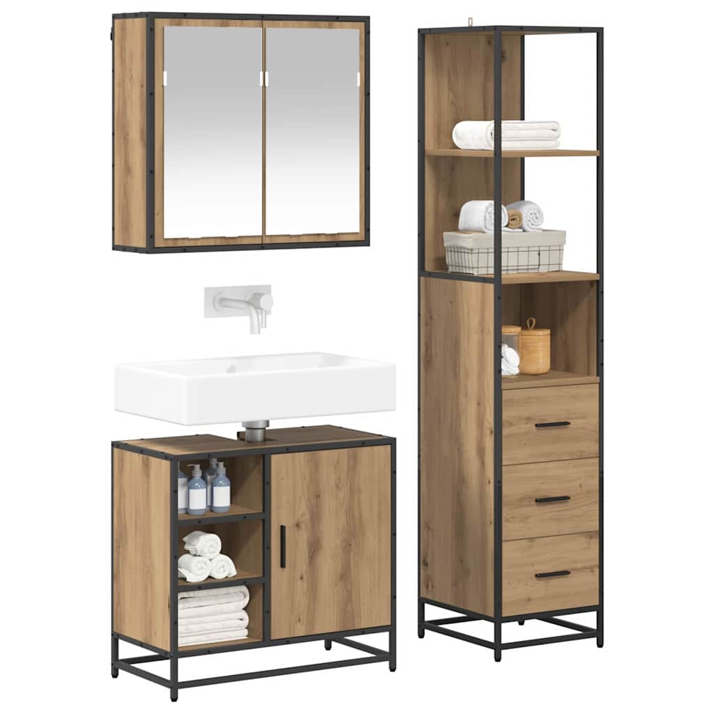 Set di mobili per il bagno 3 pz Rovere artigianale | homemem39