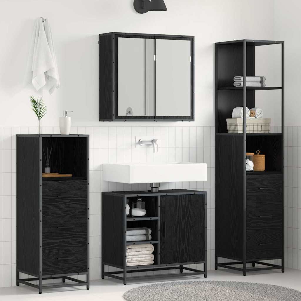 Set di mobili per il bagno 3 pcs Rovere Nero Legno multistrato | homemem39