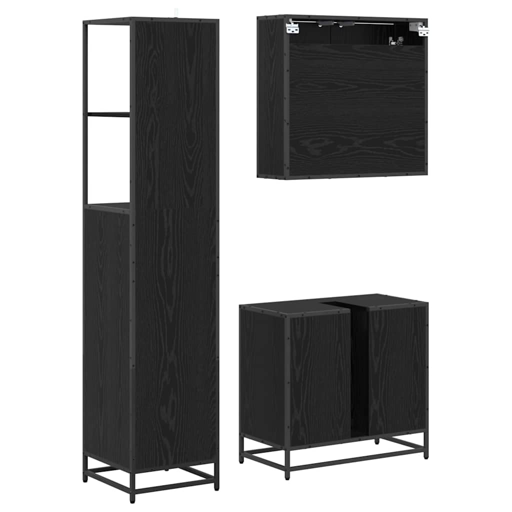 Set di mobili per il bagno 3 pcs Rovere Nero Legno multistrato | homemem39