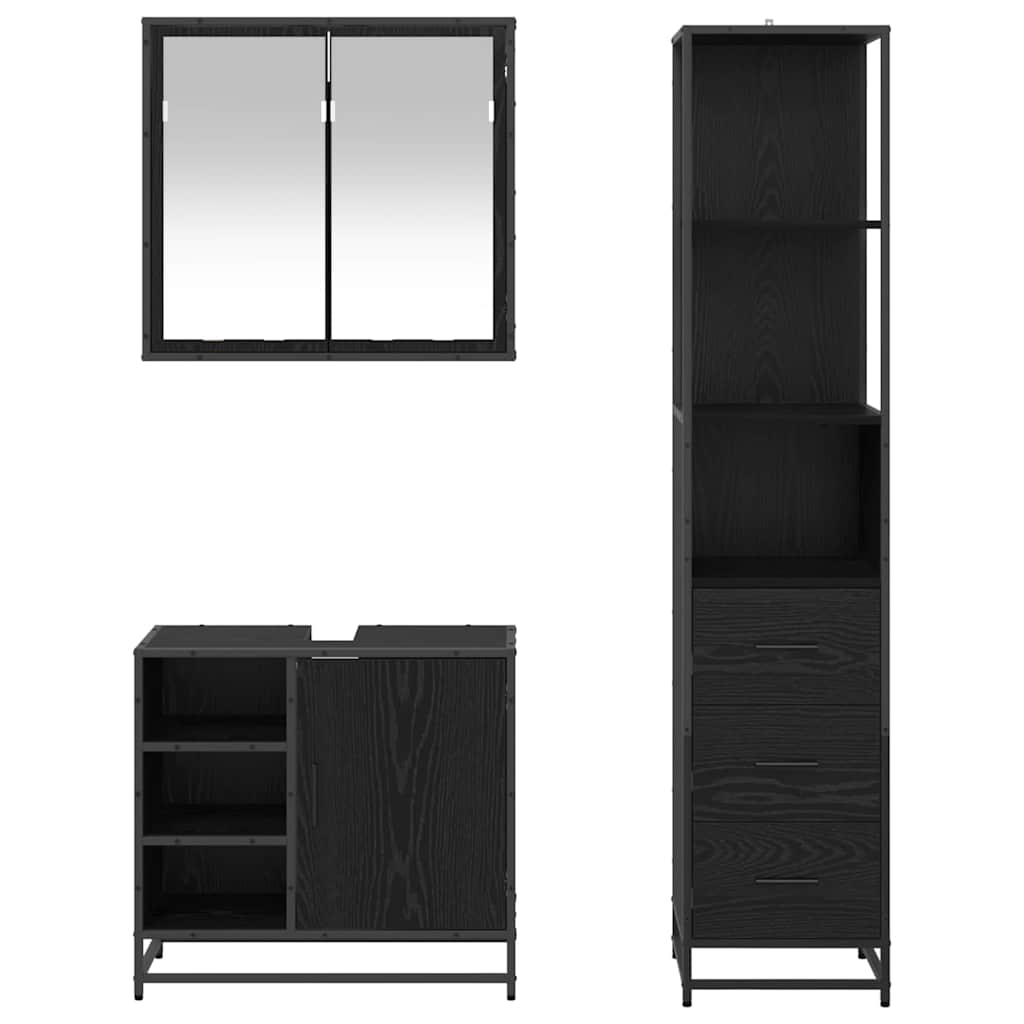 Set di mobili per il bagno 3 pcs Rovere Nero Legno multistrato | homemem39