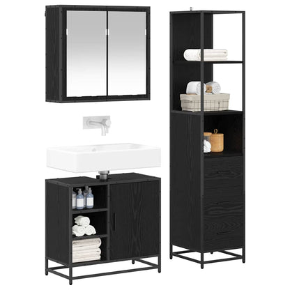 Set di mobili per il bagno 3 pcs Rovere Nero Legno multistrato | homemem39