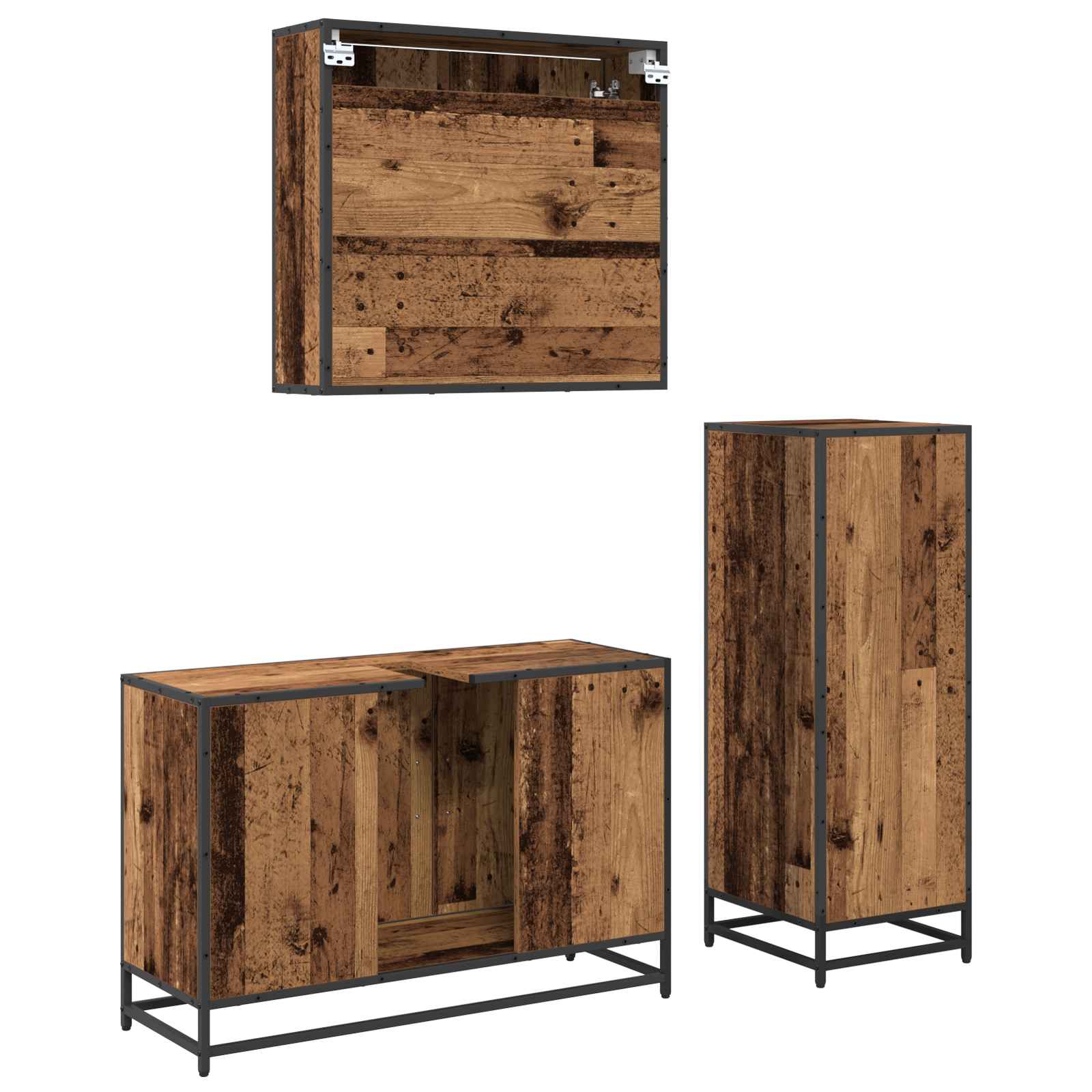 Set di mobili per il bagno con cassetto 3 pcs Legno vecchio | homemem39