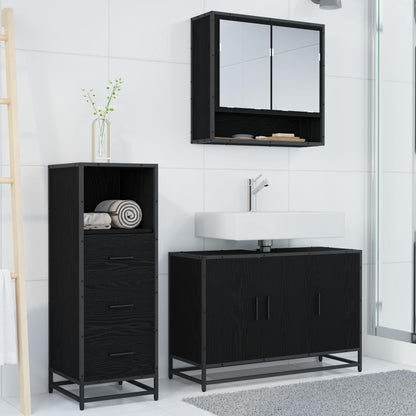 Set di mobili per il bagno 3 pcs Rovere Nero Legno multistrato | homemem39