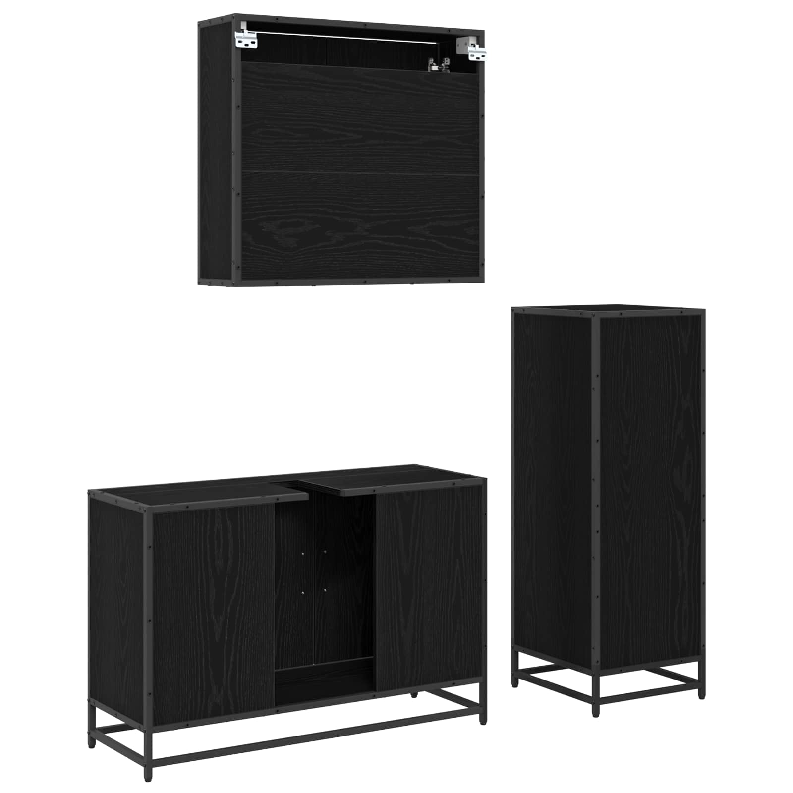 Set di mobili per il bagno 3 pcs Rovere Nero Legno multistrato | homemem39