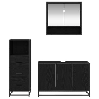 Set di mobili per il bagno 3 pcs Rovere Nero Legno multistrato | homemem39