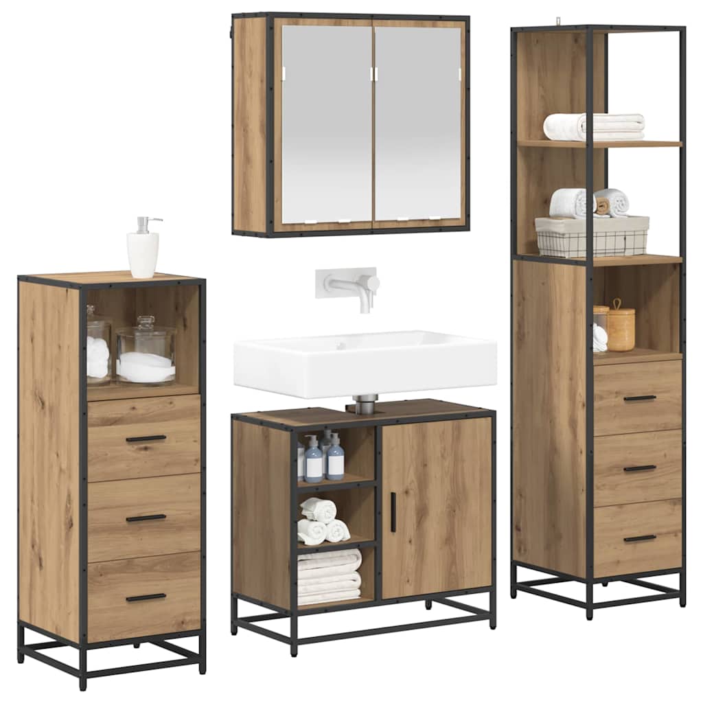 Set di mobili per il bagno 4 pz Rovere artigianale | homemem39