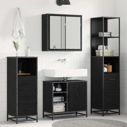Set di mobili per il bagno 4 pcs Rovere Nero Legno multistrato | homemem39
