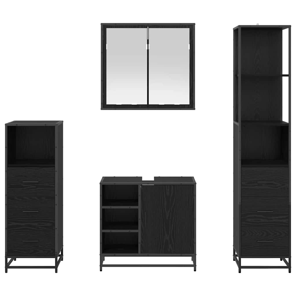 Set di mobili per il bagno 4 pcs Rovere Nero Legno multistrato | homemem39